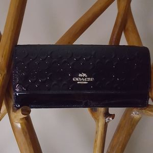 Coach Signature Debossed Patent Black Wallet